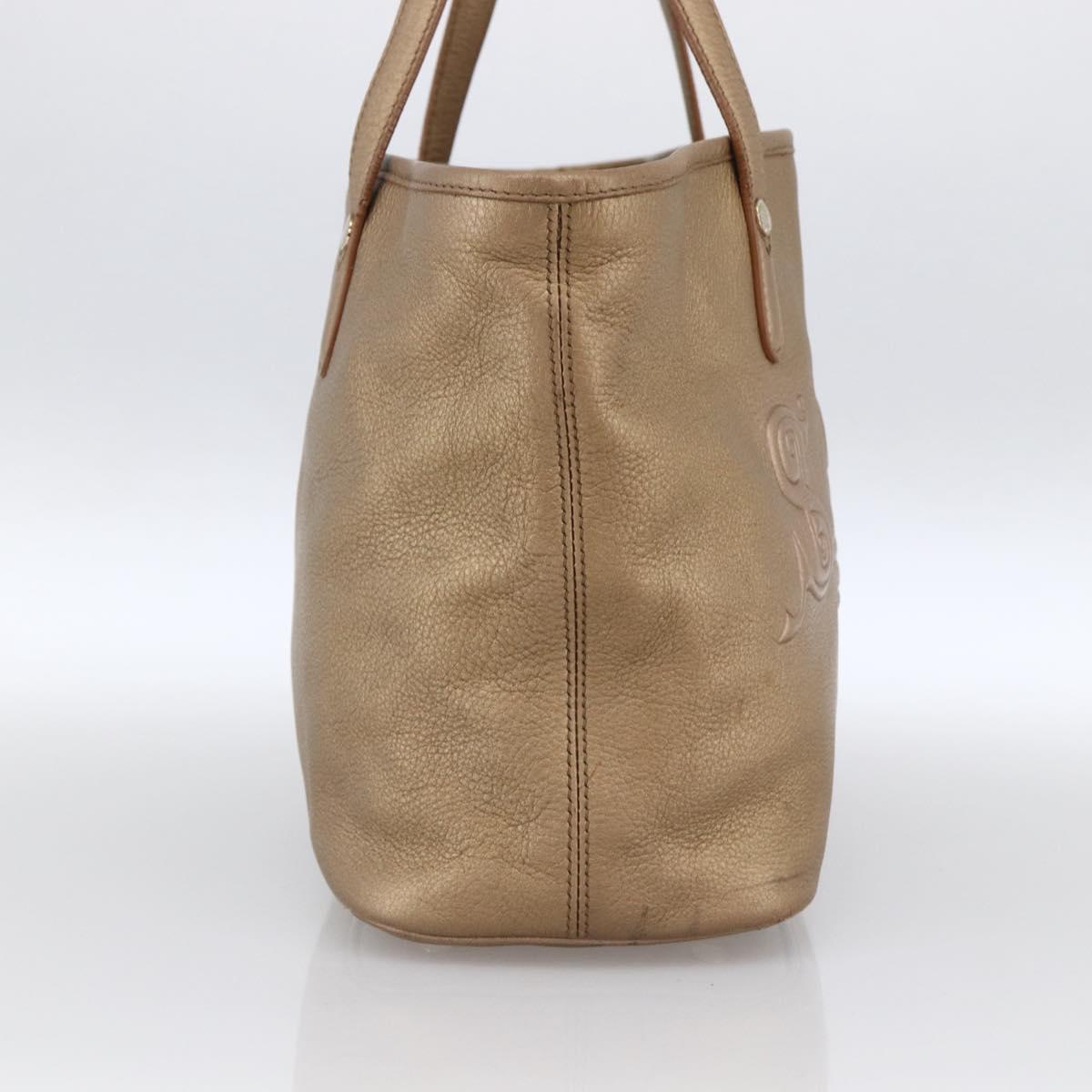 BVLGARI Tote Bag Leather Gold Tone Auth hk3527