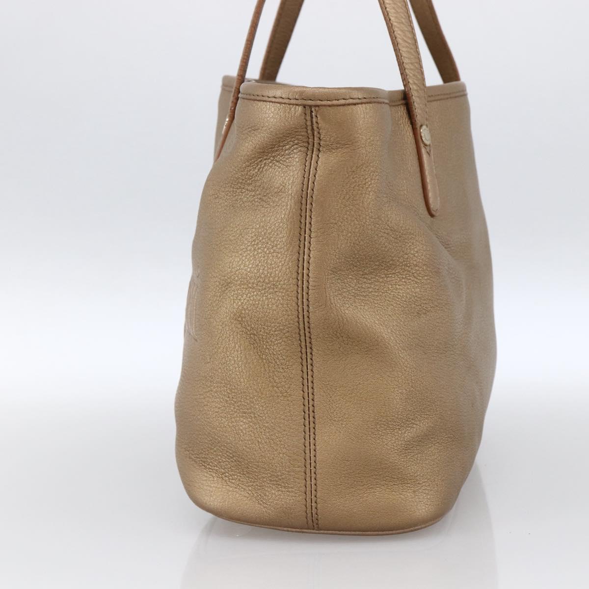 BVLGARI Tote Bag Leather Gold Tone Auth hk3527