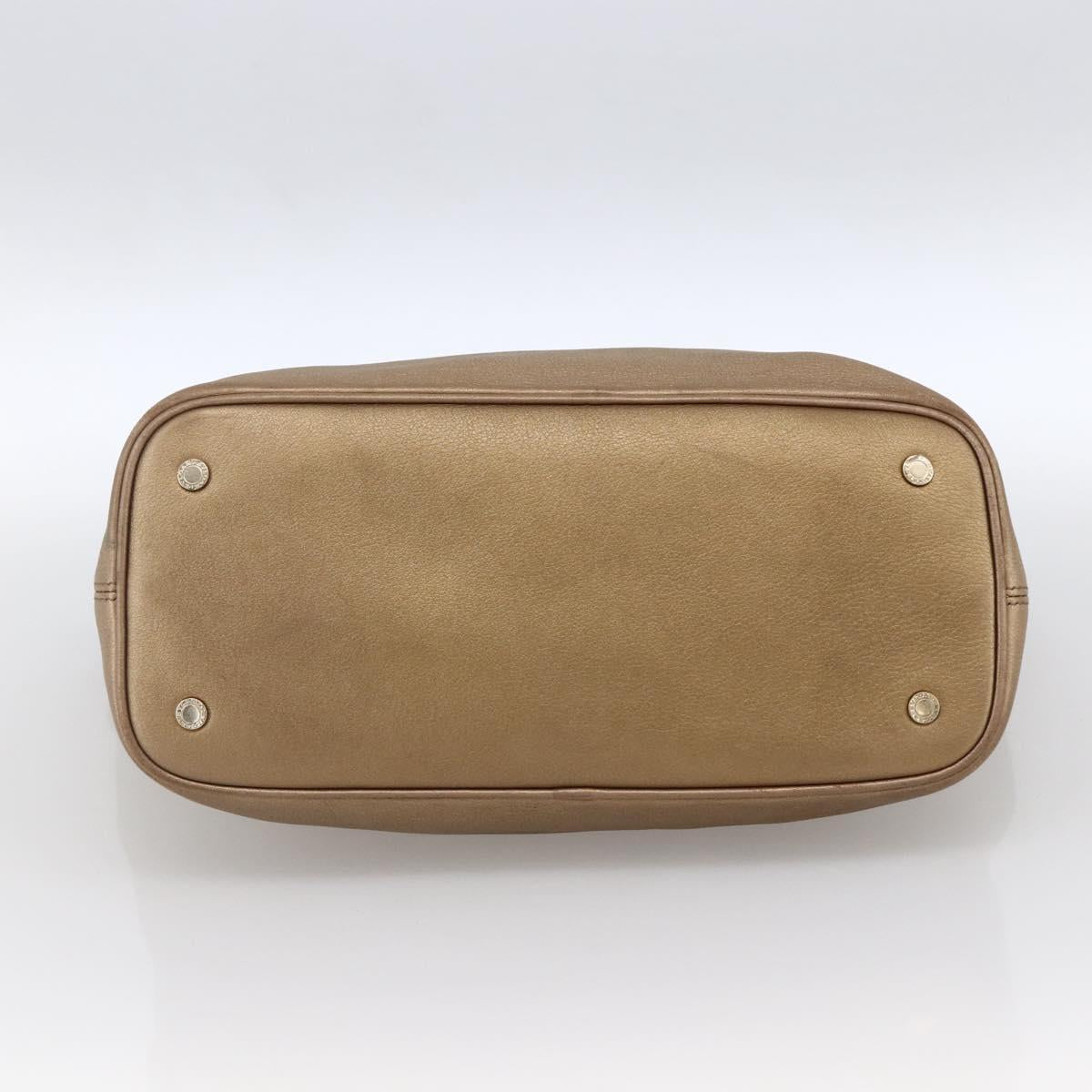 BVLGARI Tote Bag Leather Gold Tone Auth hk3527
