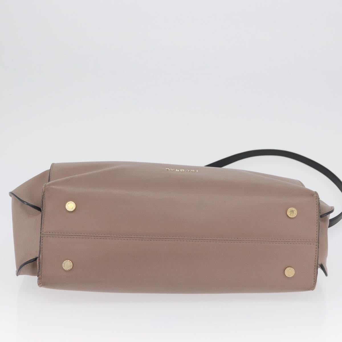 BVLGARI Hand Bag Leather 2way Gray Gold Auth hk3528