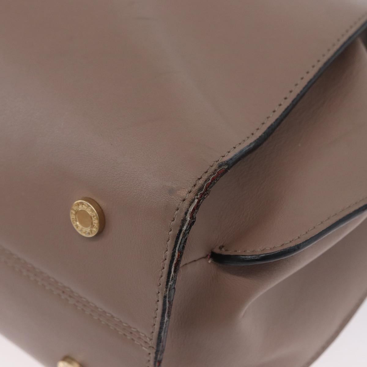 BVLGARI Hand Bag Leather 2way Gray Gold Auth hk3528