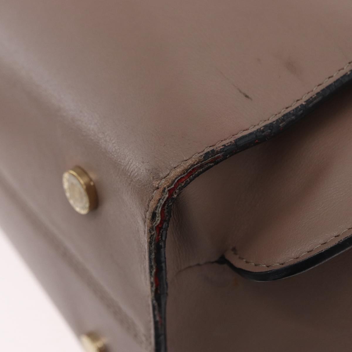 BVLGARI Hand Bag Leather 2way Gray Gold Auth hk3528