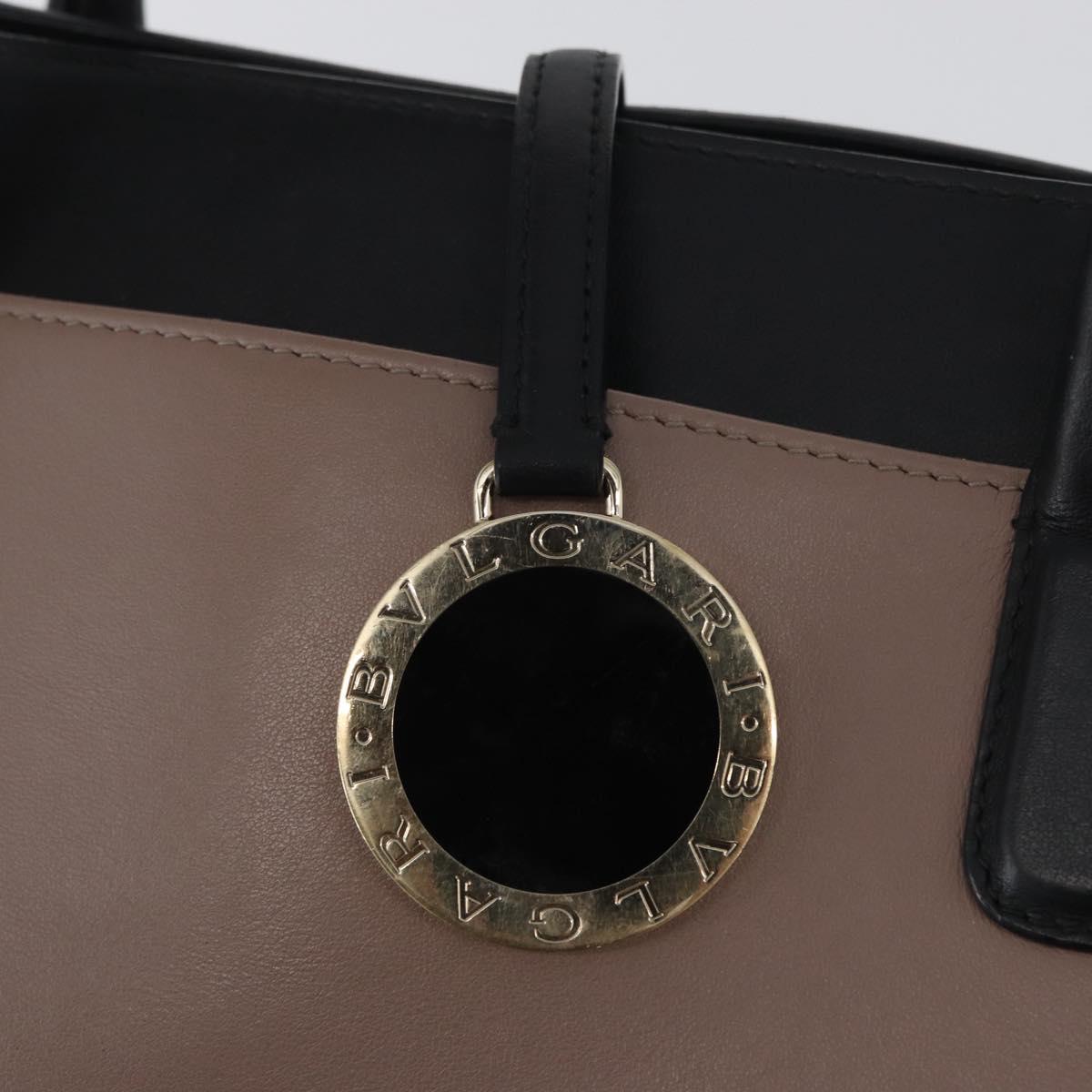BVLGARI Hand Bag Leather 2way Gray Gold Auth hk3528