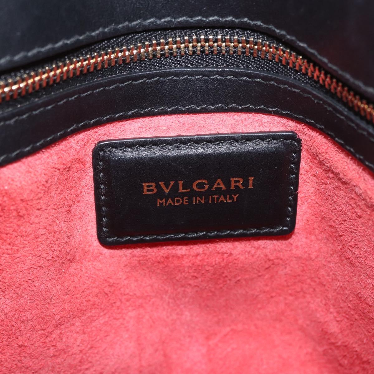 BVLGARI Hand Bag Leather 2way Gray Gold Auth hk3528