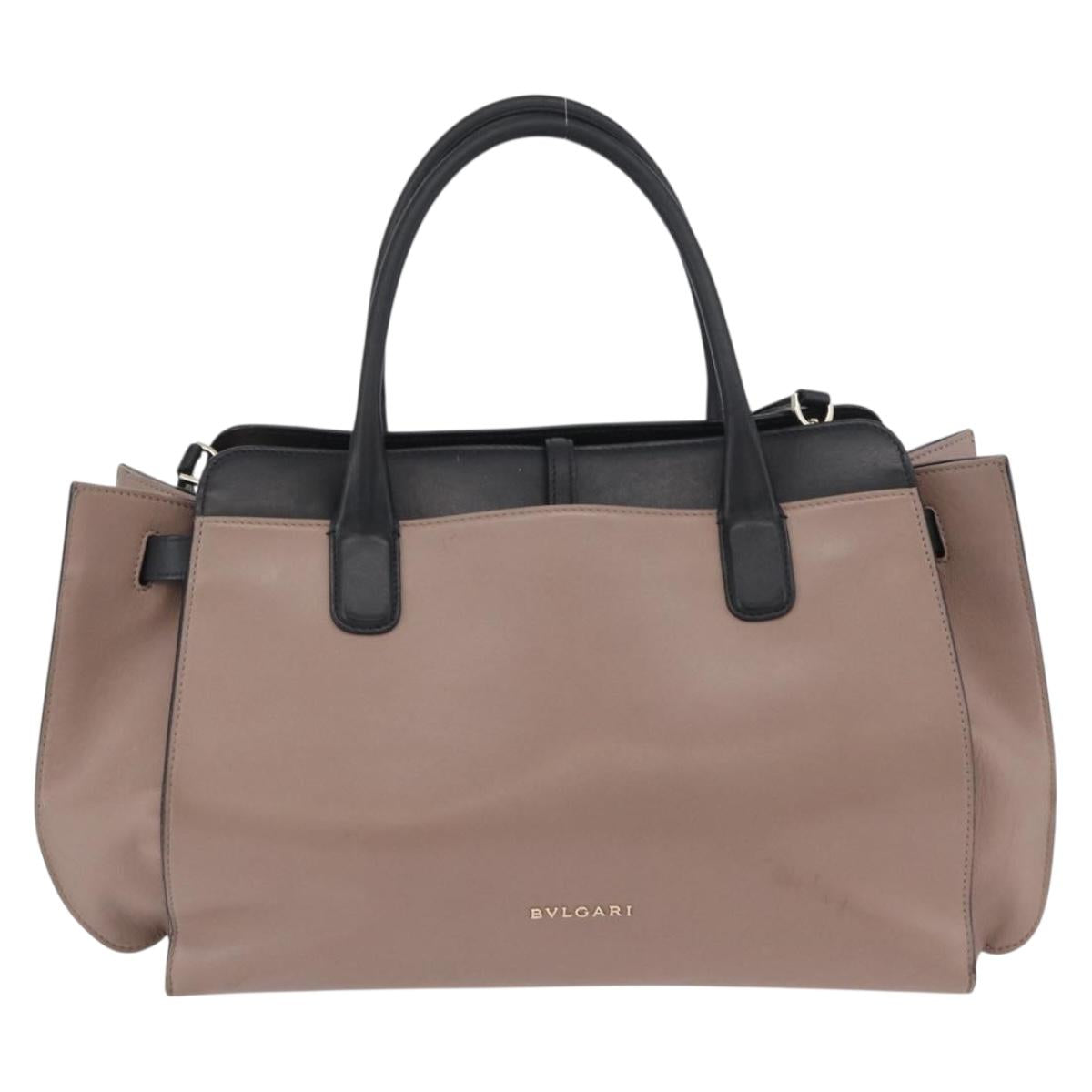 BVLGARI Hand Bag Leather 2way Gray Gold Auth hk3528