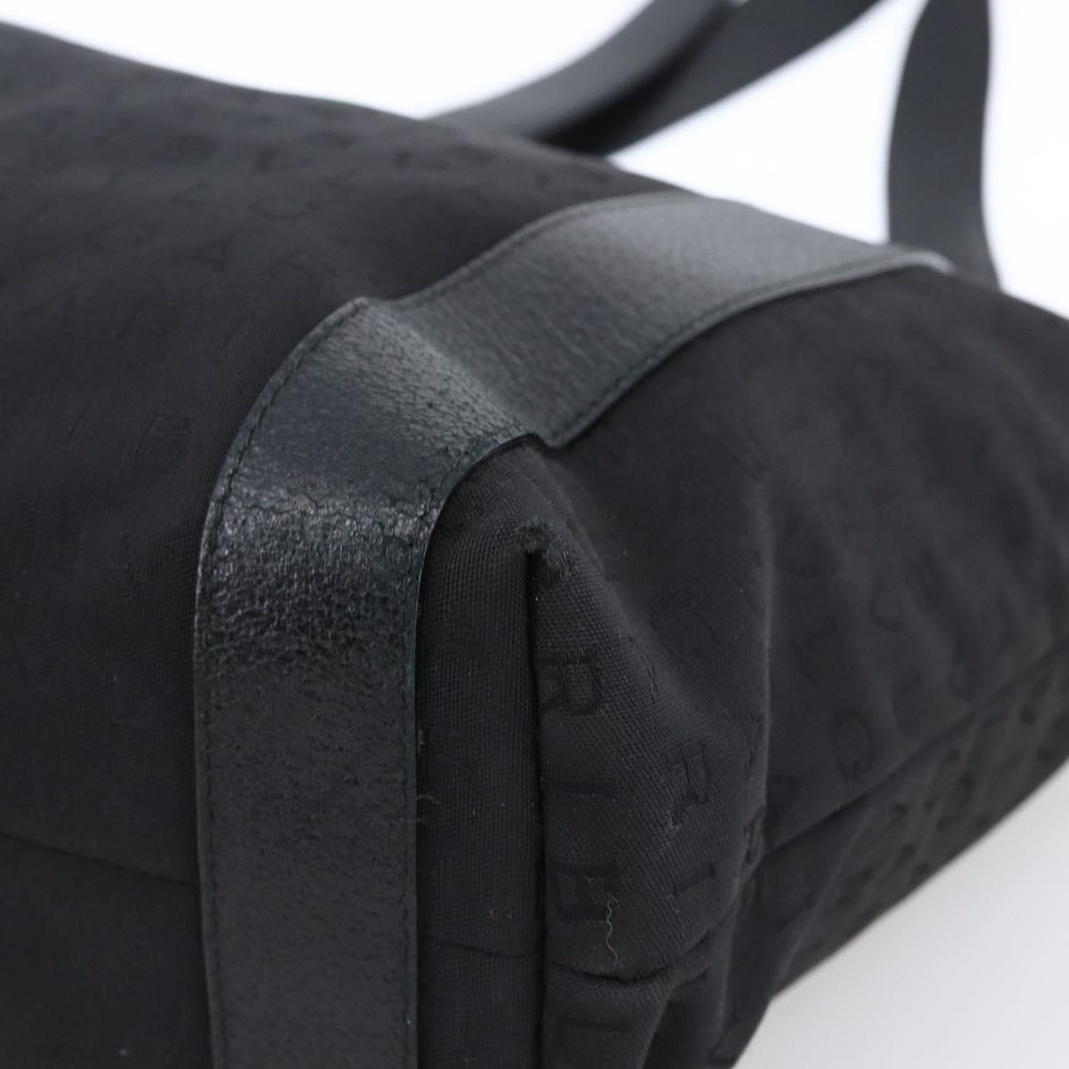 BVLGARI Tote Bag Canvas Black Silver Auth hk3529