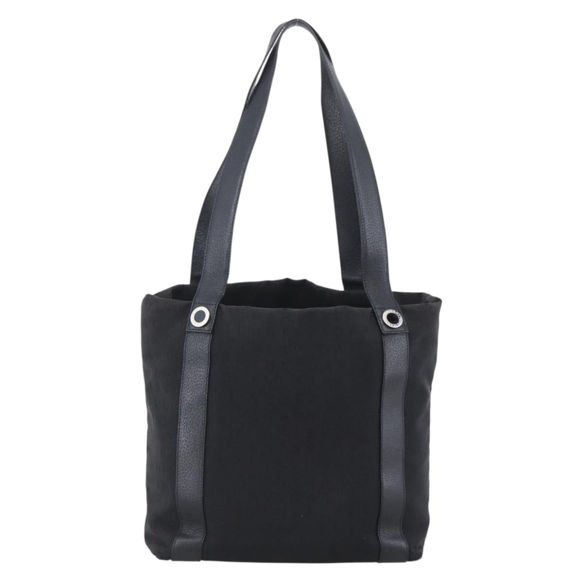 BVLGARI Tote Bag Canvas Black Silver Auth hk3529