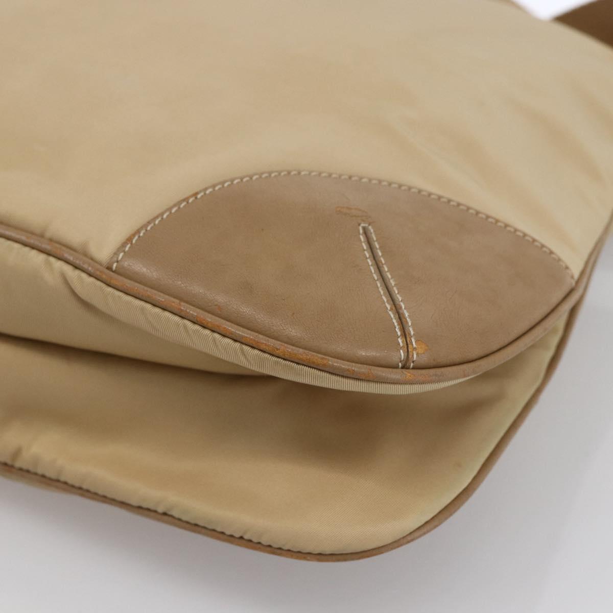 PRADA Shoulder Bag Nylon Beige Silver Auth hk3534