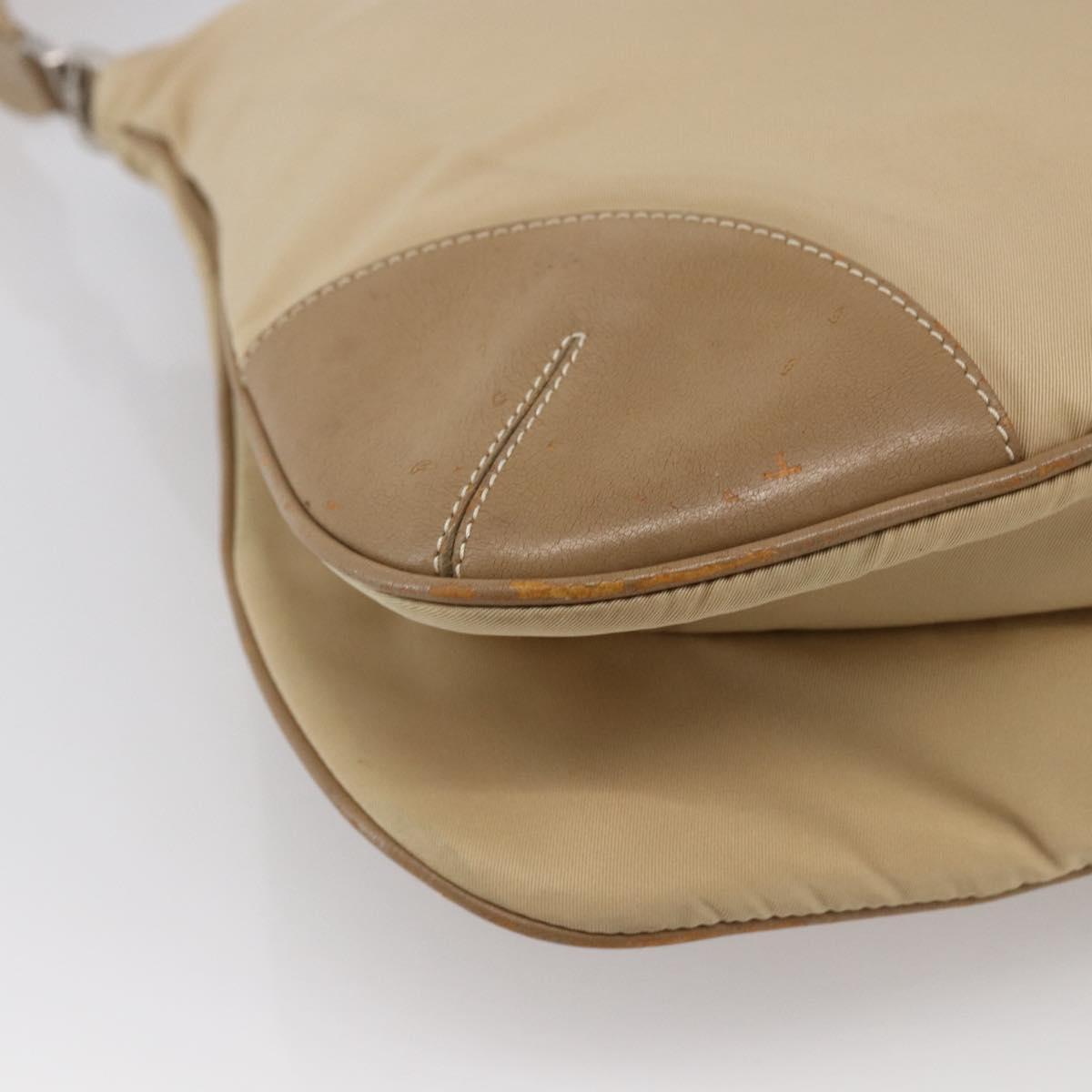 PRADA Shoulder Bag Nylon Beige Silver Auth hk3534