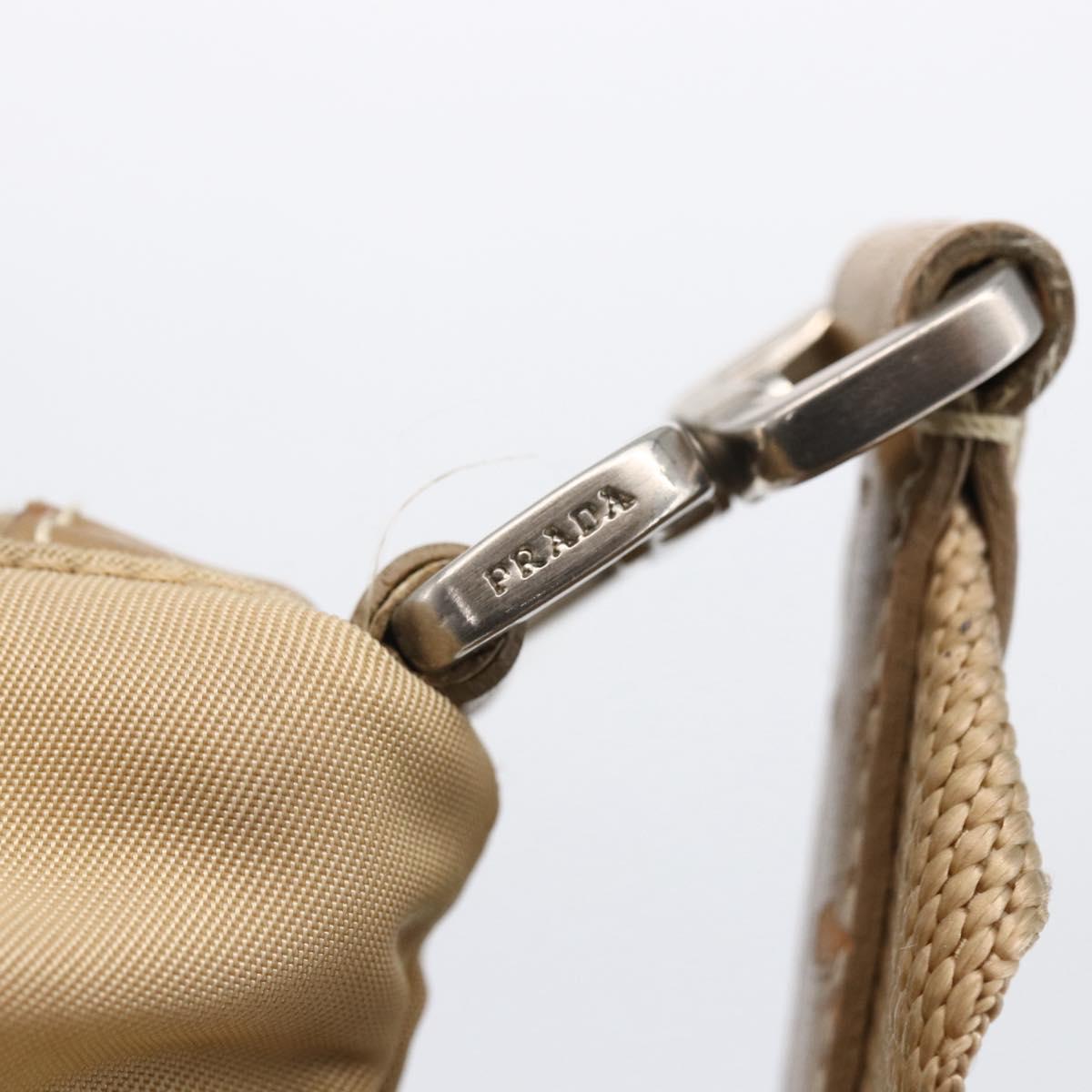 PRADA Shoulder Bag Nylon Beige Silver Auth hk3534