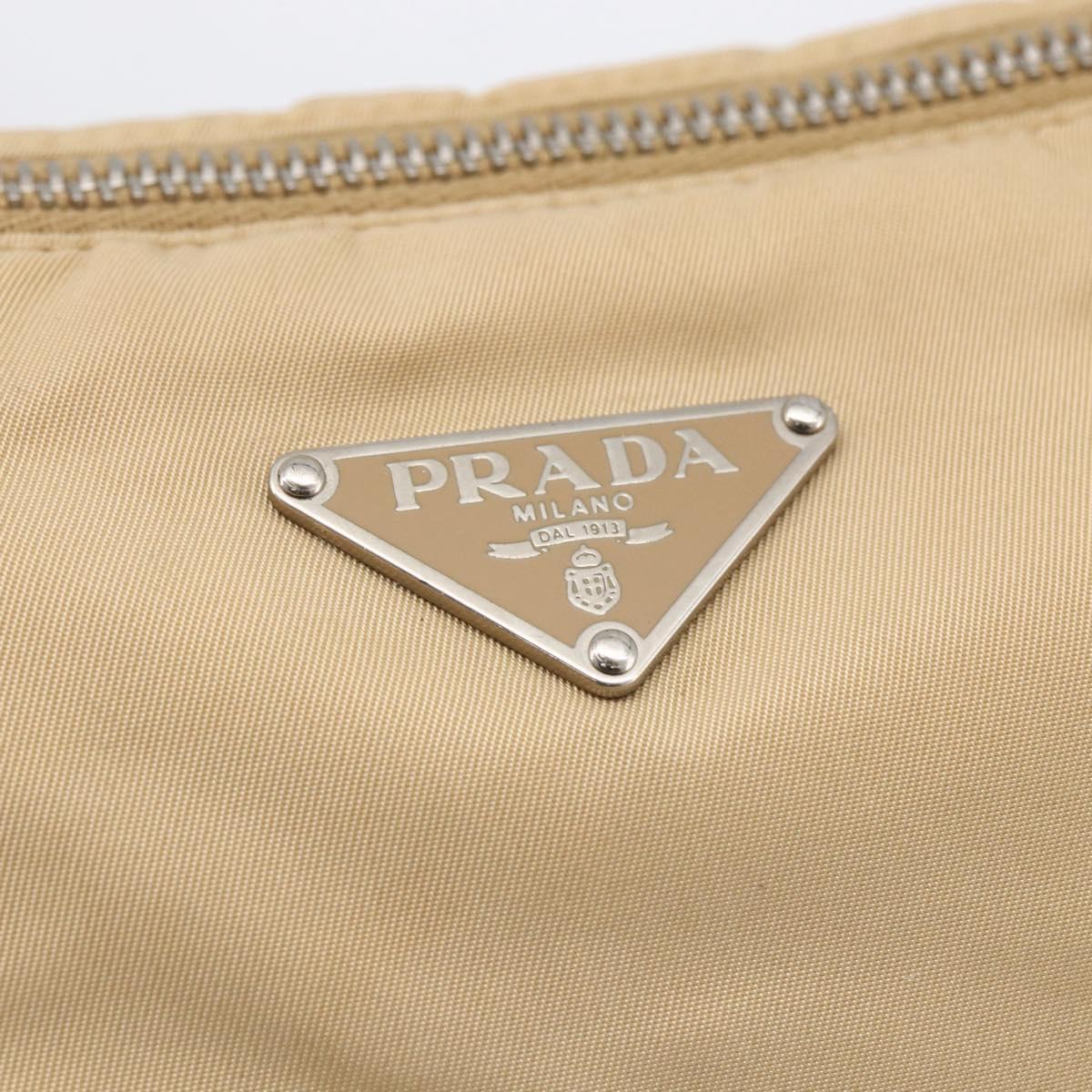 PRADA Shoulder Bag Nylon Beige Silver Auth hk3534