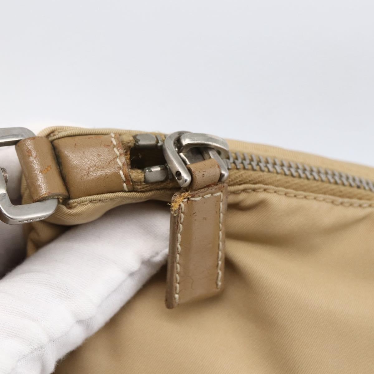 PRADA Shoulder Bag Nylon Beige Silver Auth hk3534