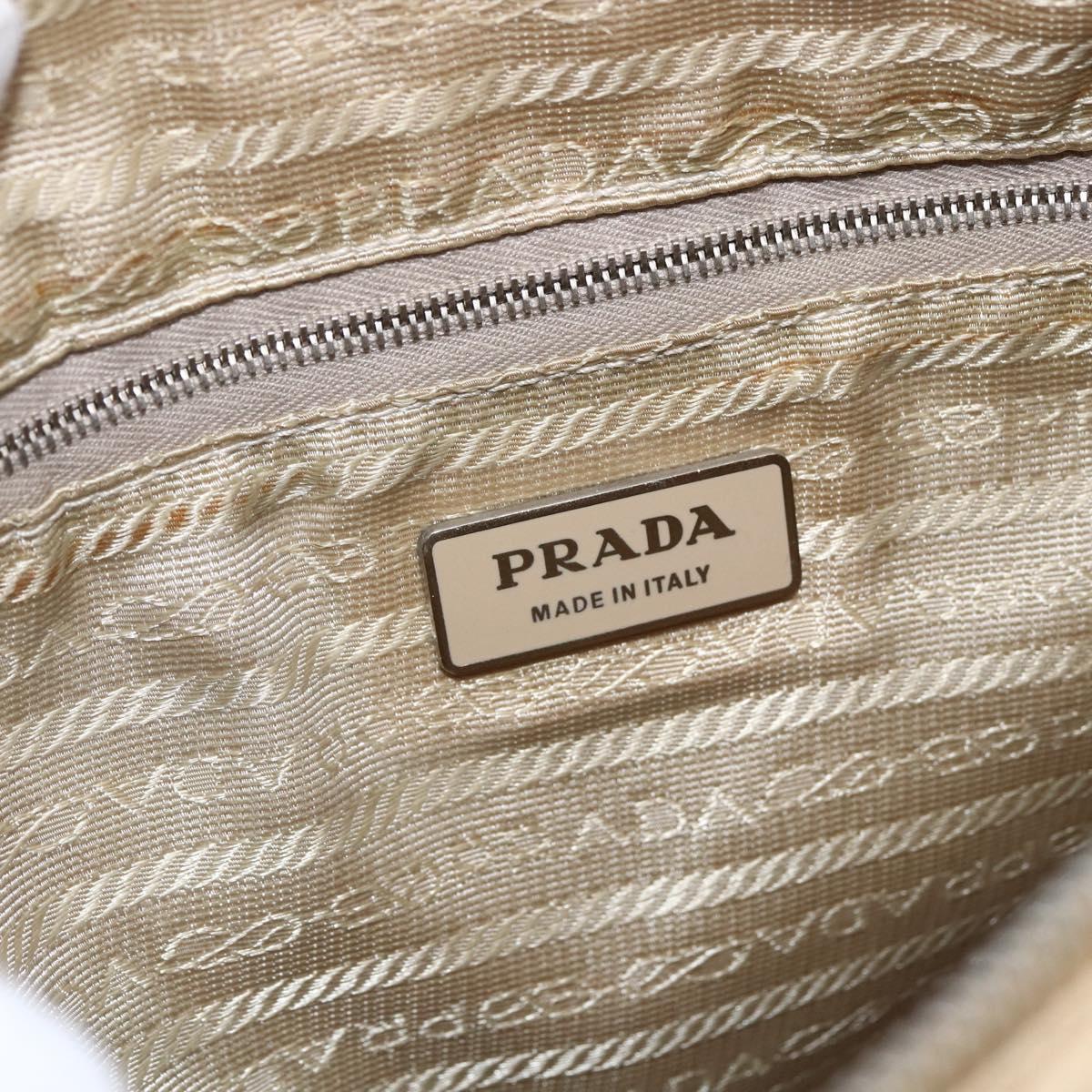 PRADA Shoulder Bag Nylon Beige Silver Auth hk3534