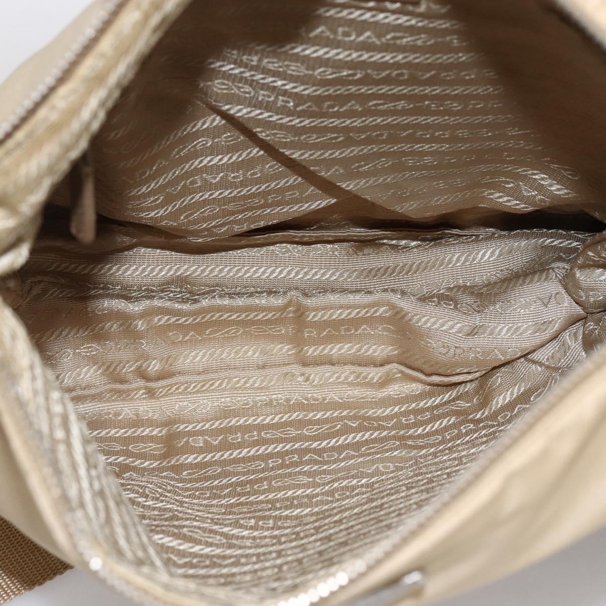 PRADA Shoulder Bag Nylon Beige Silver Auth hk3534