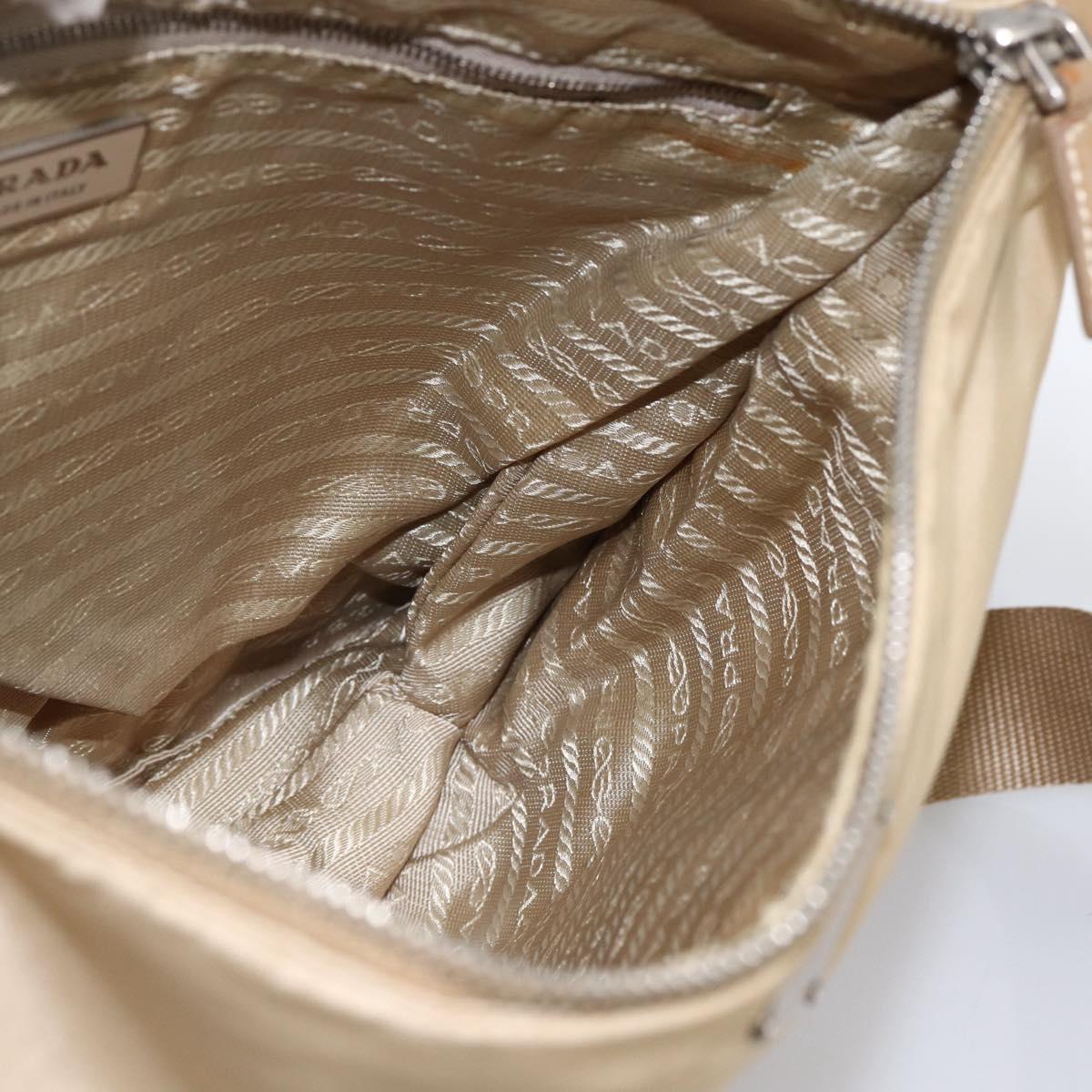 PRADA Shoulder Bag Nylon Beige Silver Auth hk3534