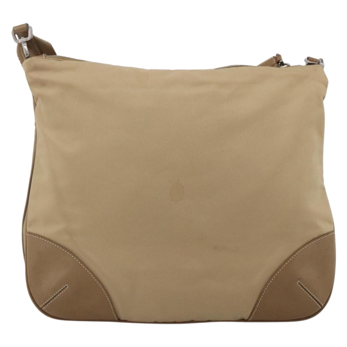 PRADA Shoulder Bag Nylon Beige Silver Auth hk3534