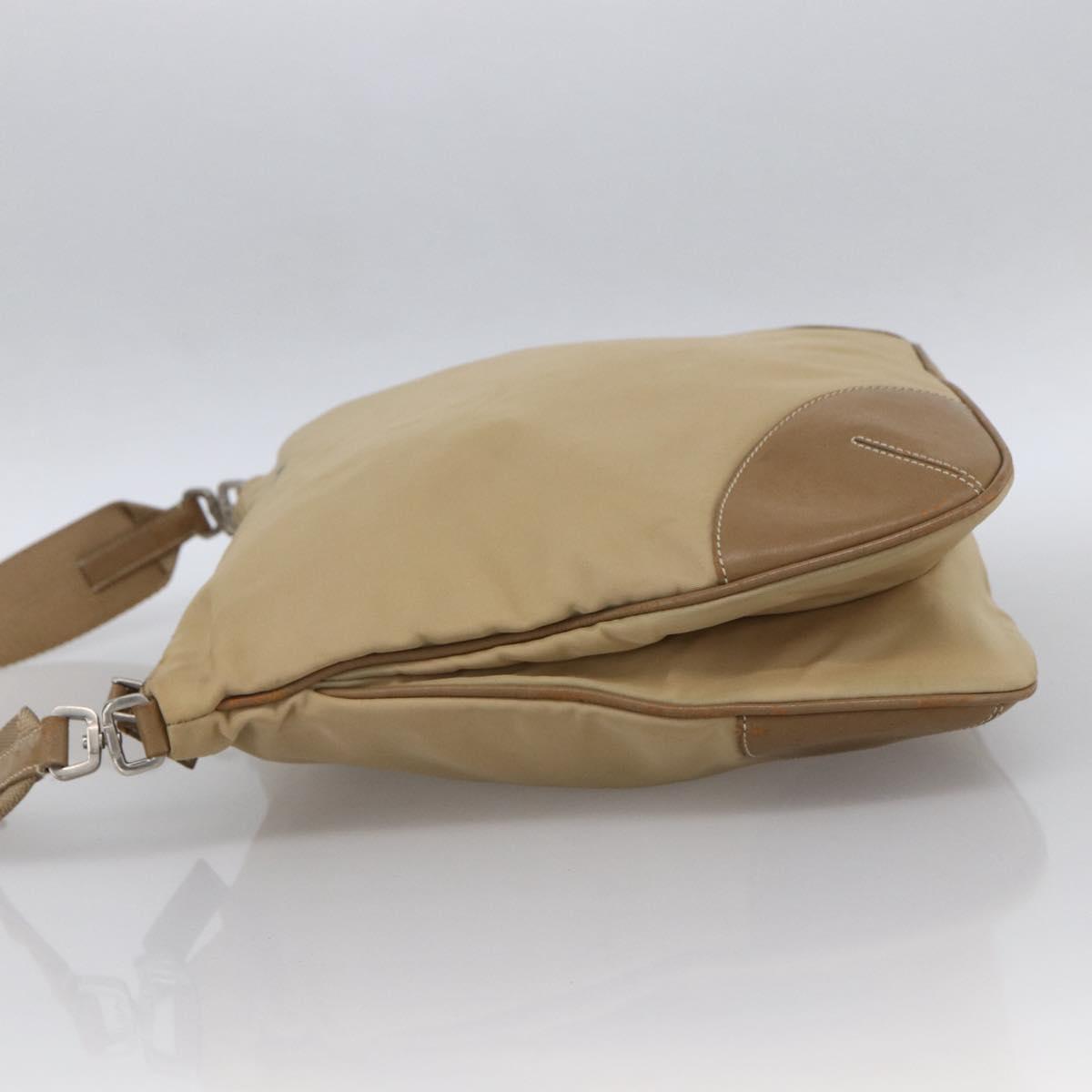 PRADA Shoulder Bag Nylon Beige Silver Auth hk3534