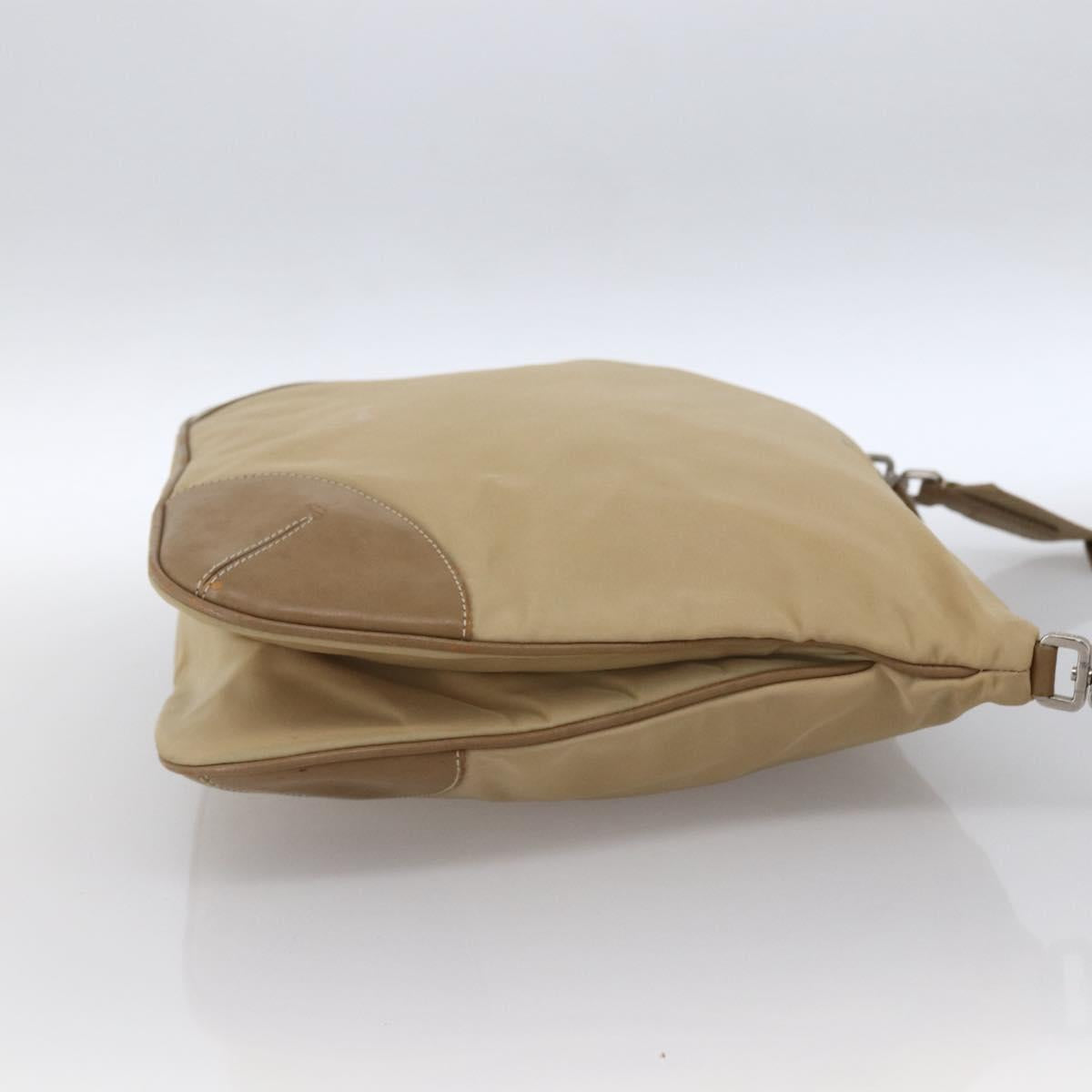 PRADA Shoulder Bag Nylon Beige Silver Auth hk3534