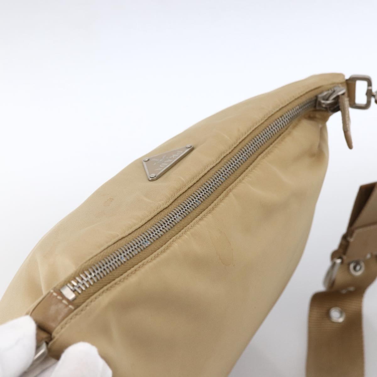 PRADA Shoulder Bag Nylon Beige Silver Auth hk3534