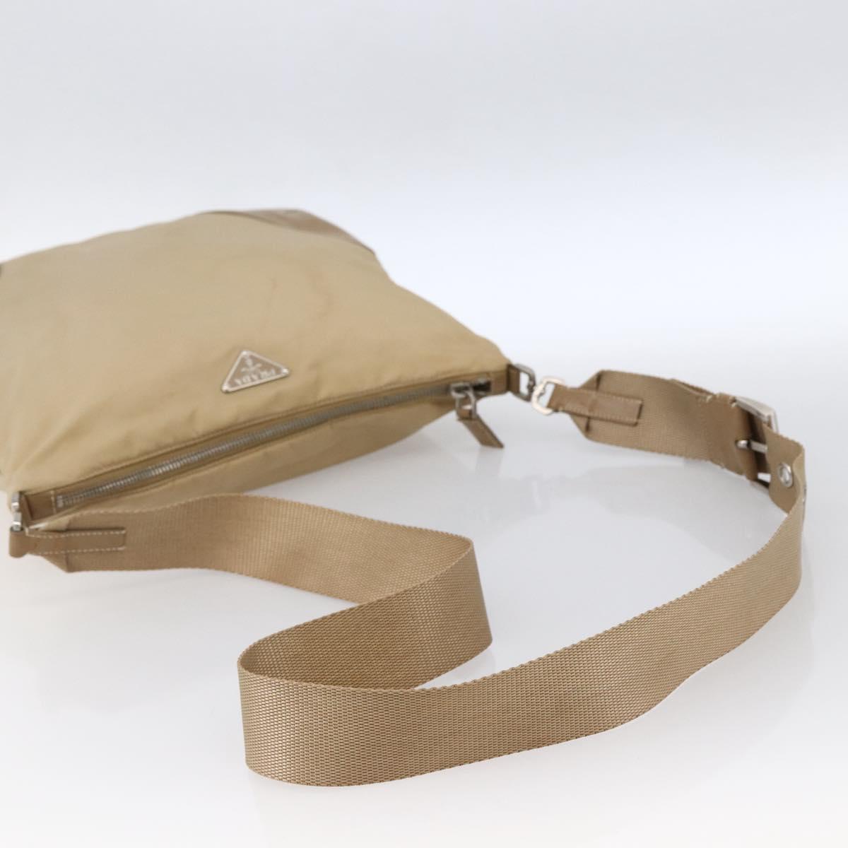 PRADA Shoulder Bag Nylon Beige Silver Auth hk3534