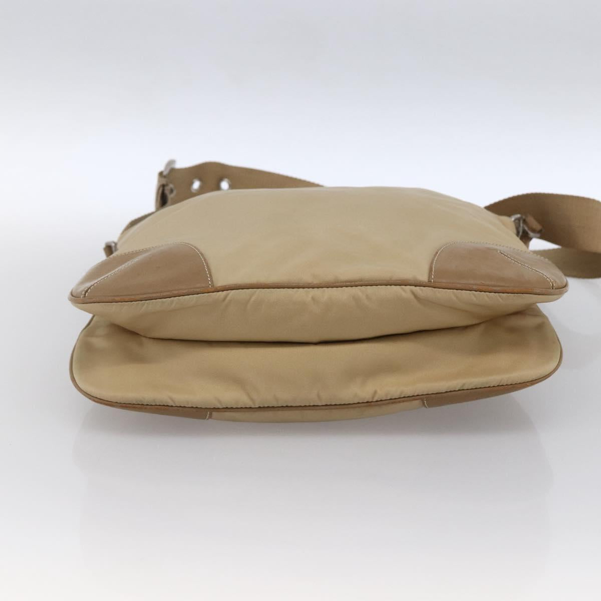 PRADA Shoulder Bag Nylon Beige Silver Auth hk3534