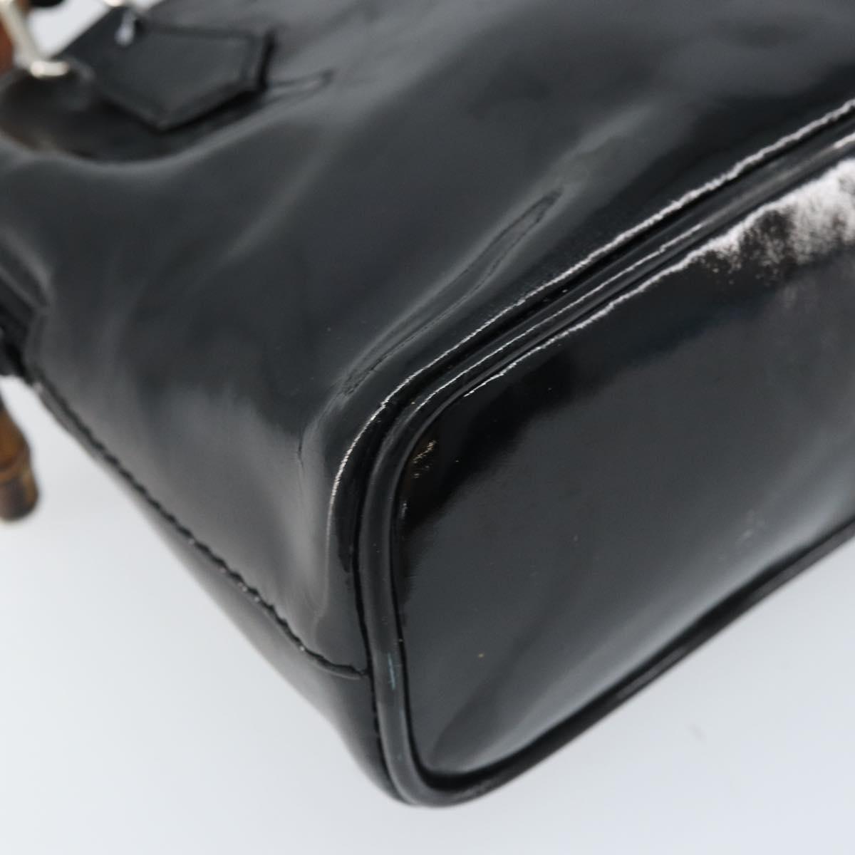 GUCCI Bamboo Hand Bag Patent 2way Black Silver 007 1014 0231 0 Auth hk3535