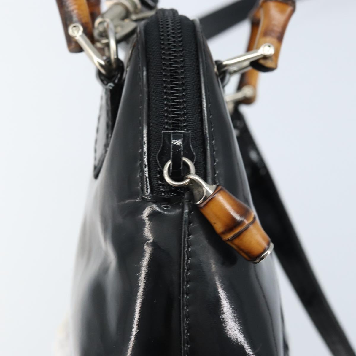 GUCCI Bamboo Hand Bag Patent 2way Black Silver 007 1014 0231 0 Auth hk3535