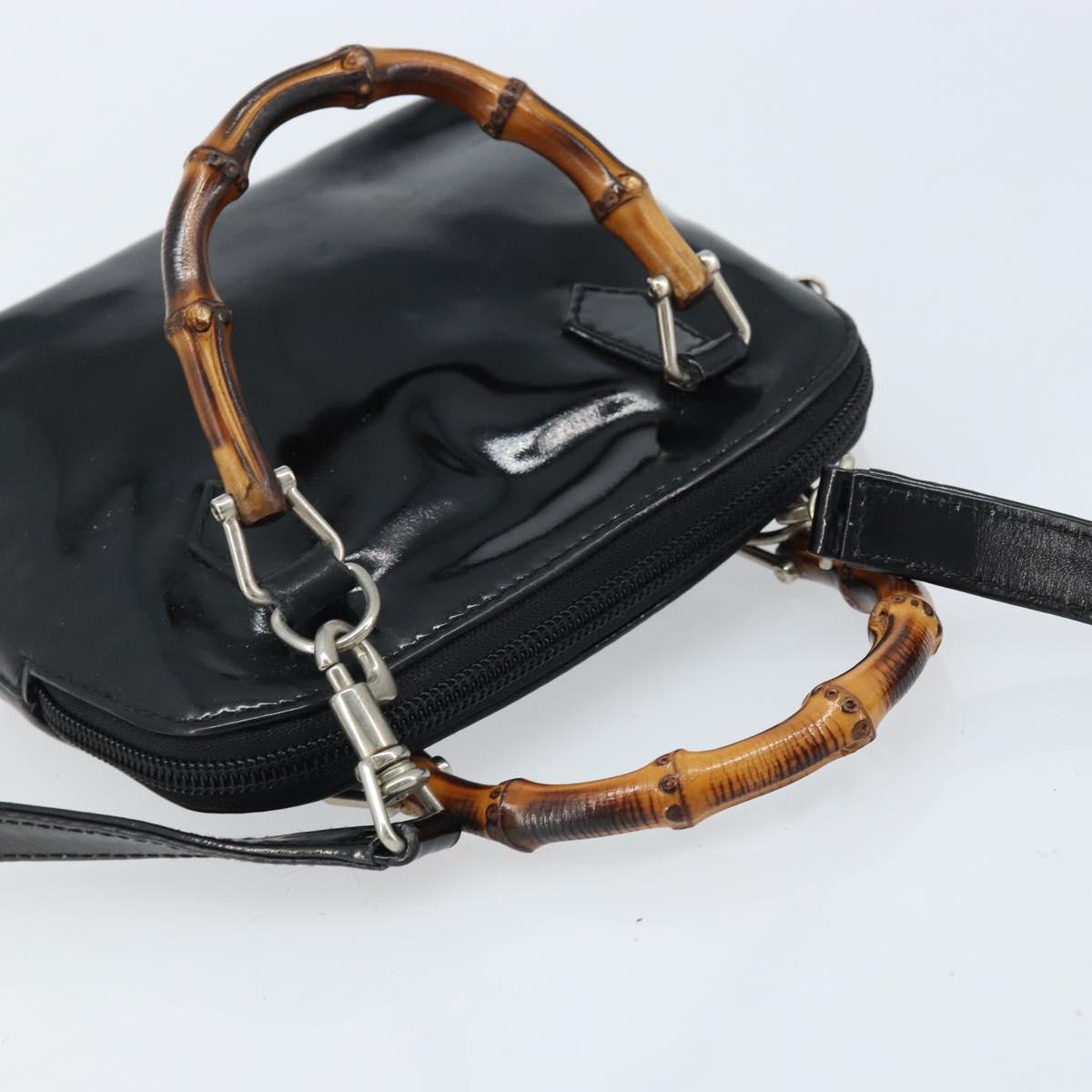 GUCCI Bamboo Hand Bag Patent 2way Black Silver 007 1014 0231 0 Auth hk3535