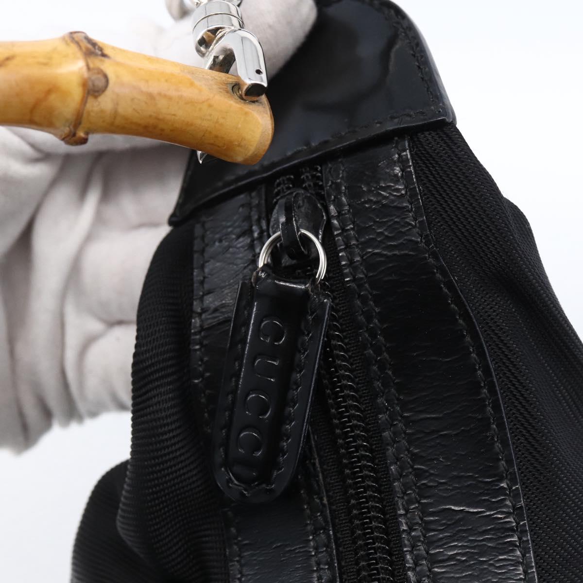 GUCCI Bamboo Hand Bag Nylon Black Silver Auth hk3536
