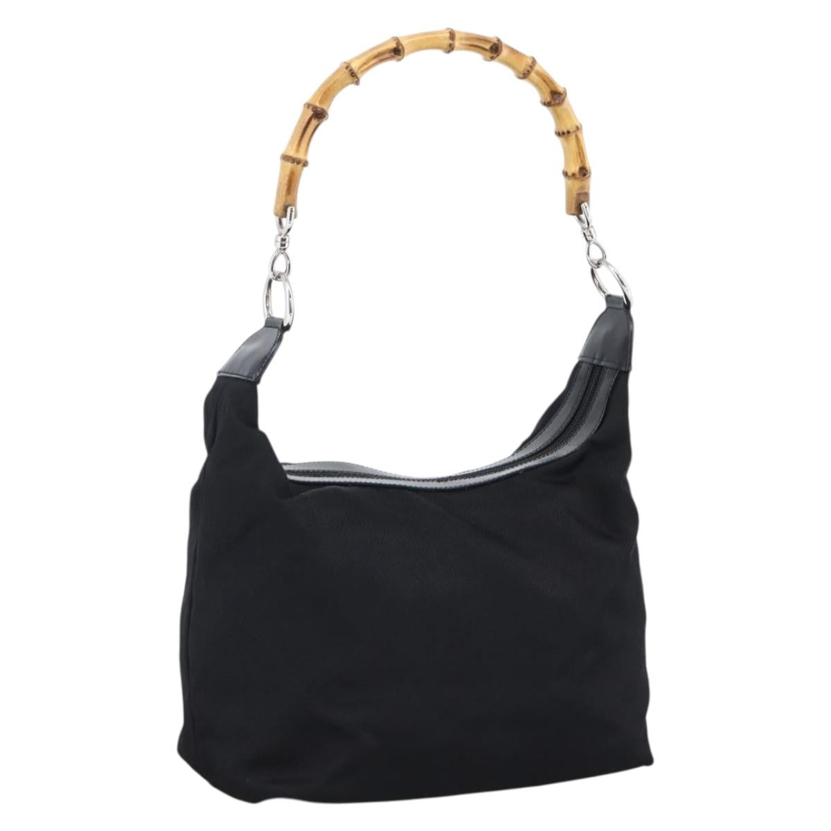 GUCCI Bamboo Hand Bag Nylon Black Silver Auth hk3536