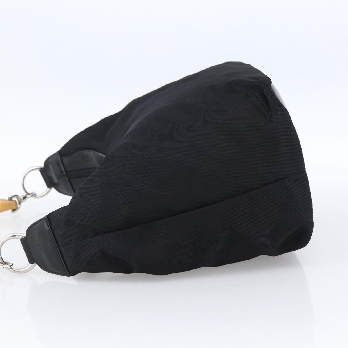 GUCCI Bamboo Hand Bag Nylon Black Silver Auth hk3536
