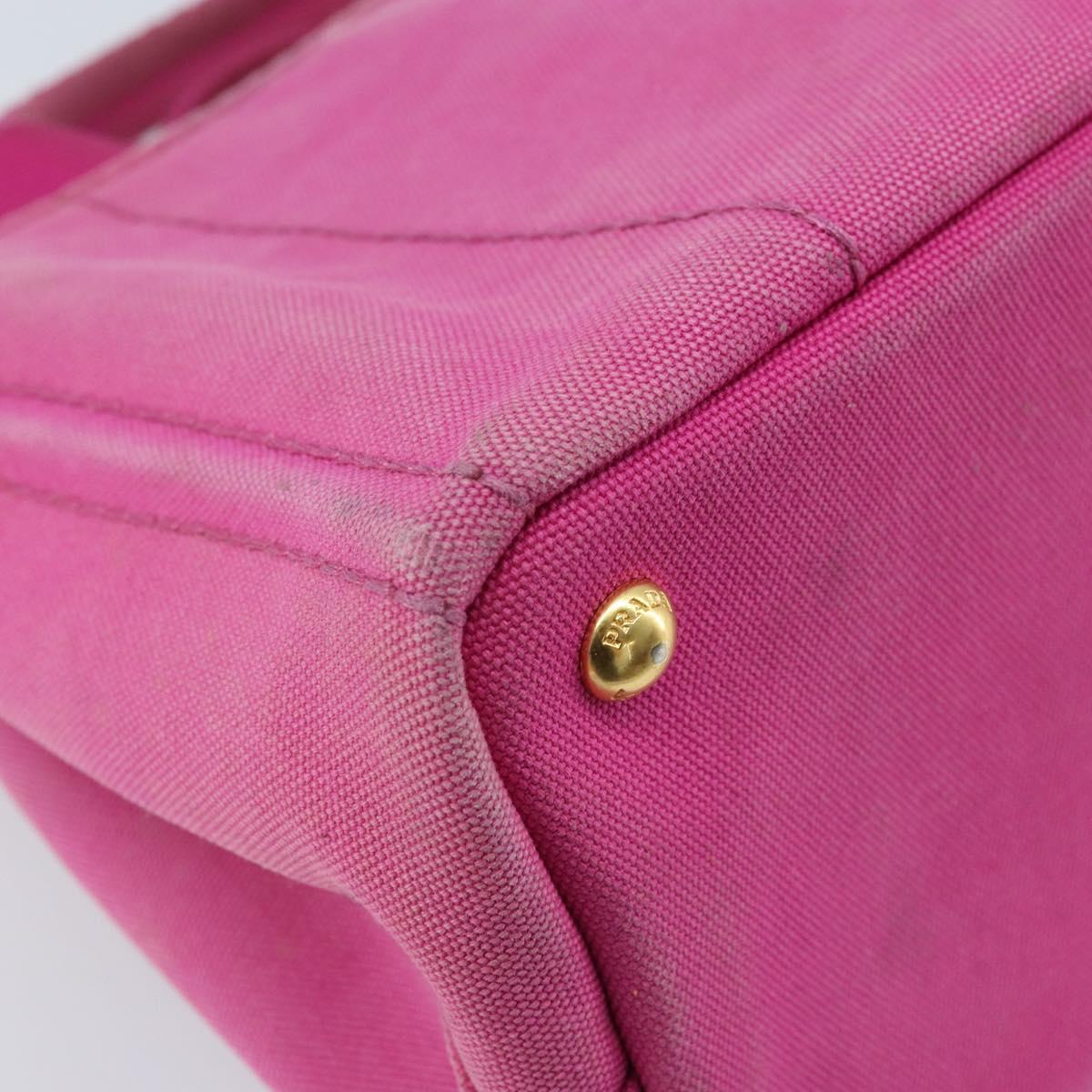 PRADA Canapa PM Hand Bag Canvas Pink Gold Auth hk3537