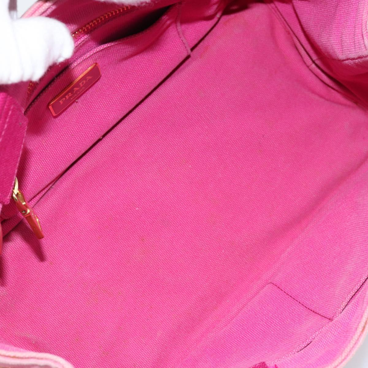 PRADA Canapa PM Hand Bag Canvas Pink Gold Auth hk3537