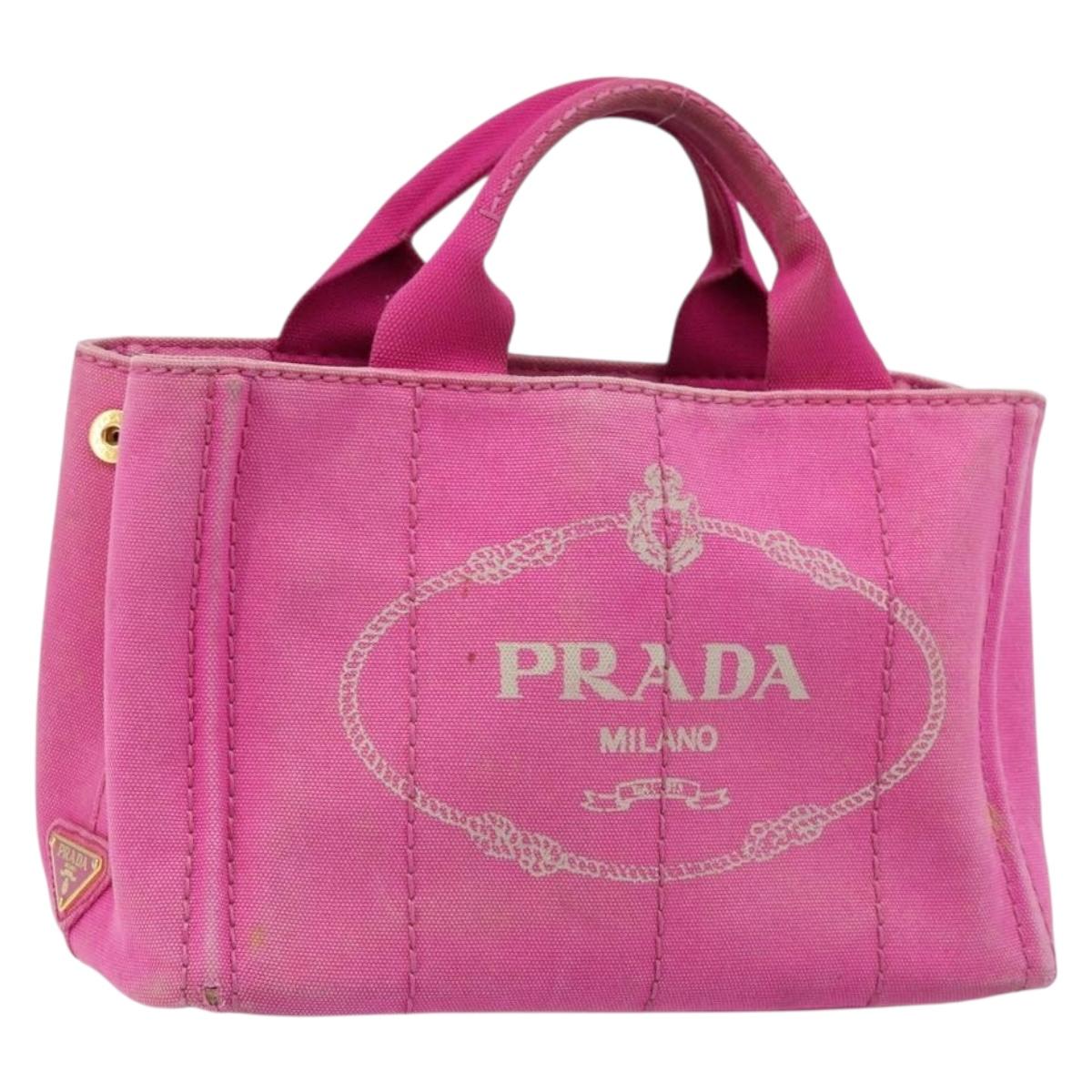PRADA Canapa PM Hand Bag Canvas Pink Gold Auth hk3537