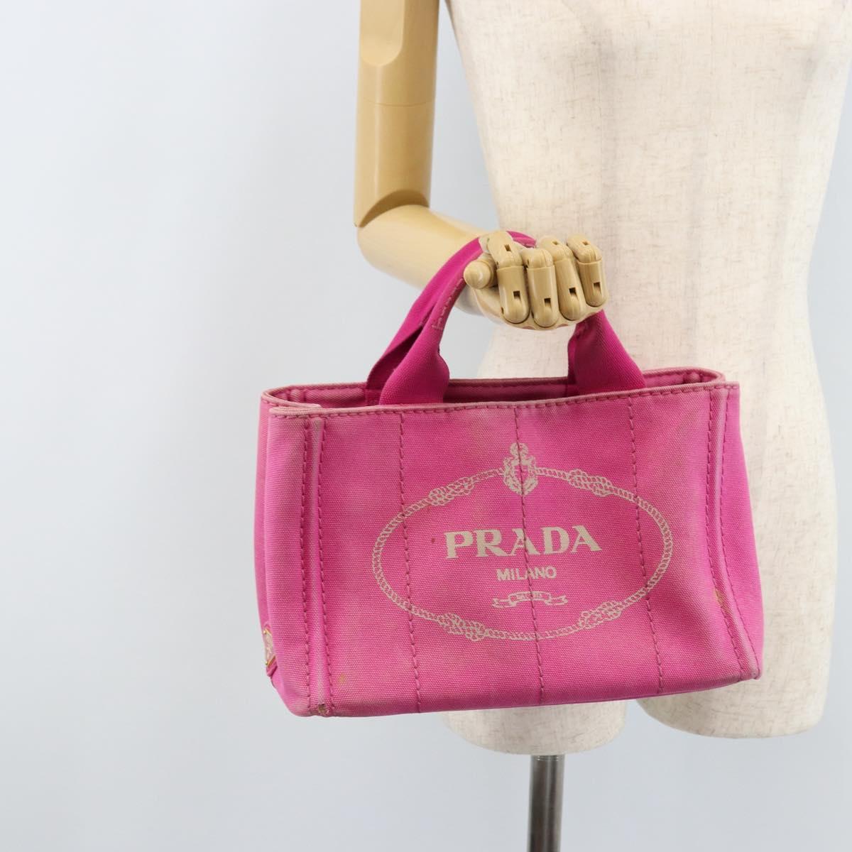 PRADA Canapa PM Hand Bag Canvas Pink Gold Auth hk3537