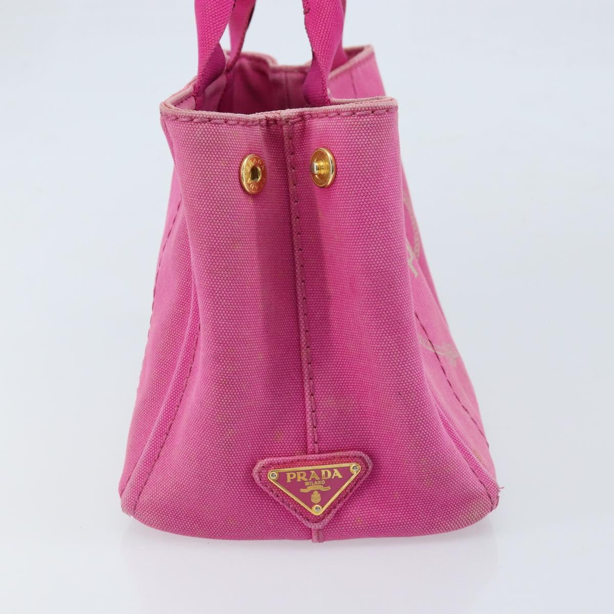 PRADA Canapa PM Hand Bag Canvas Pink Gold Auth hk3537