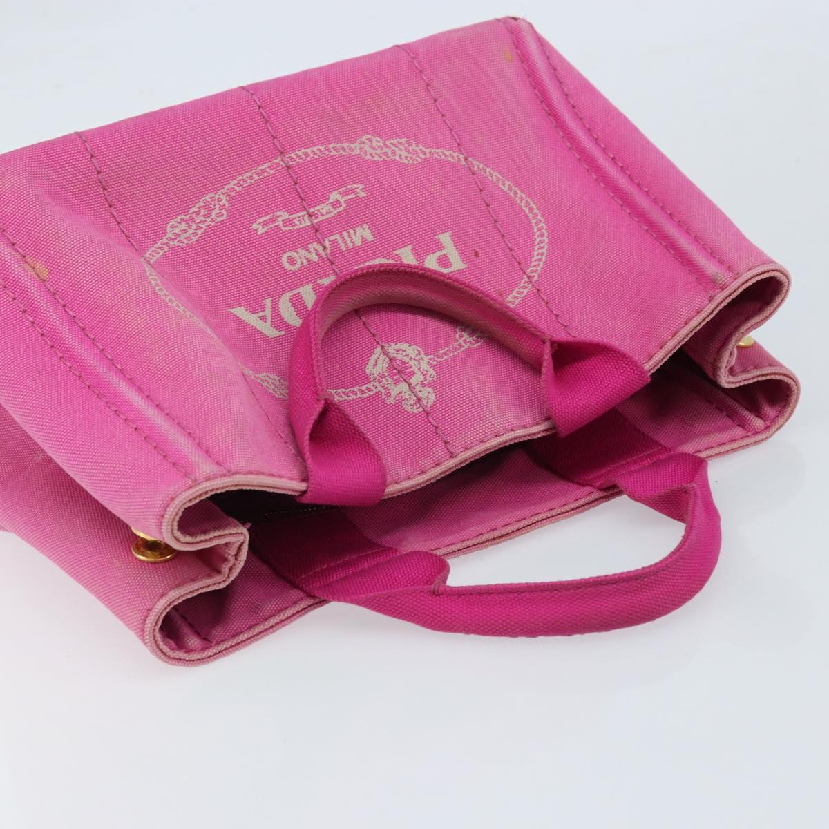 PRADA Canapa PM Hand Bag Canvas Pink Gold Auth hk3537
