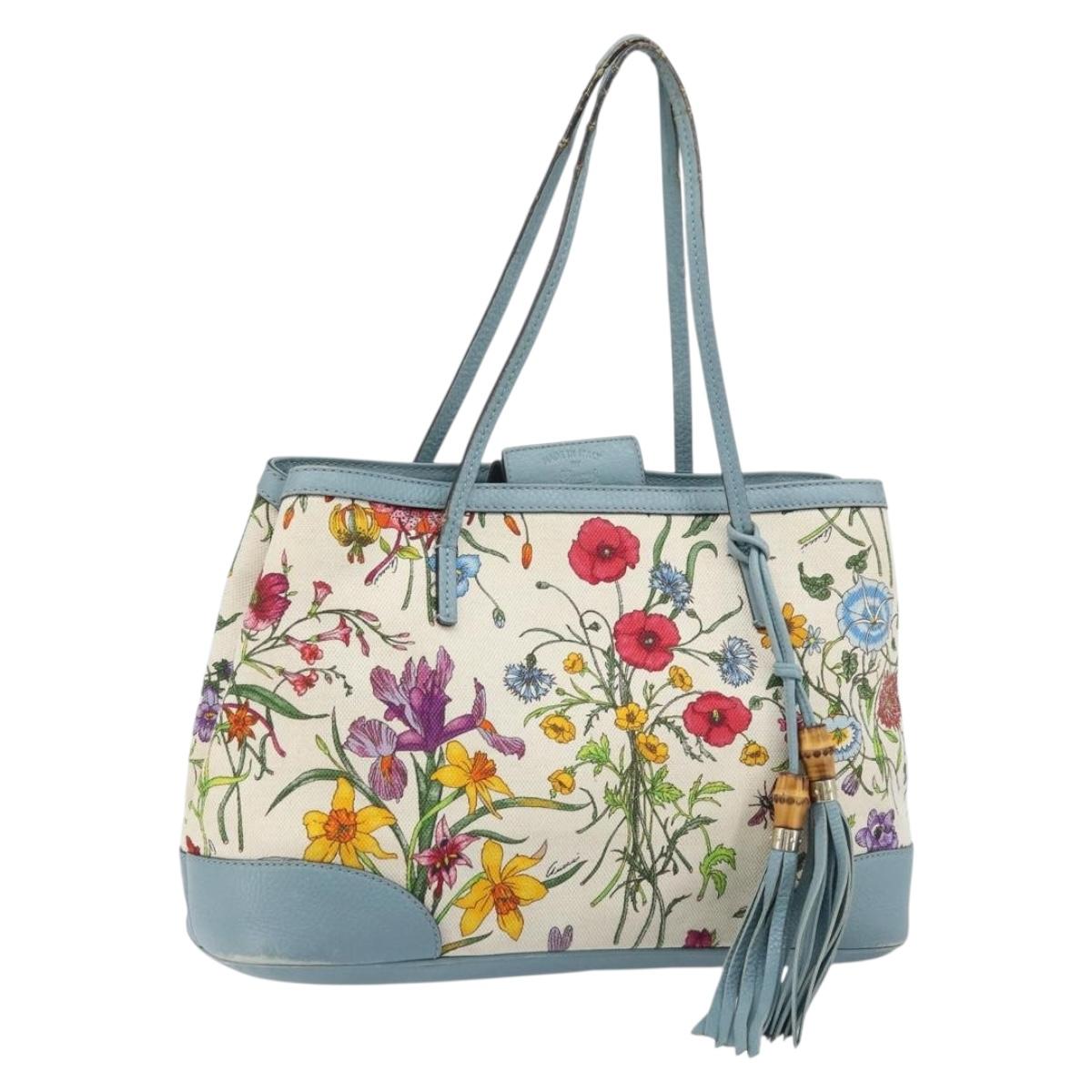 GUCCI Bamboo Flora Tote Bag Canvas Multicolor Gold 358470 Auth hk3538