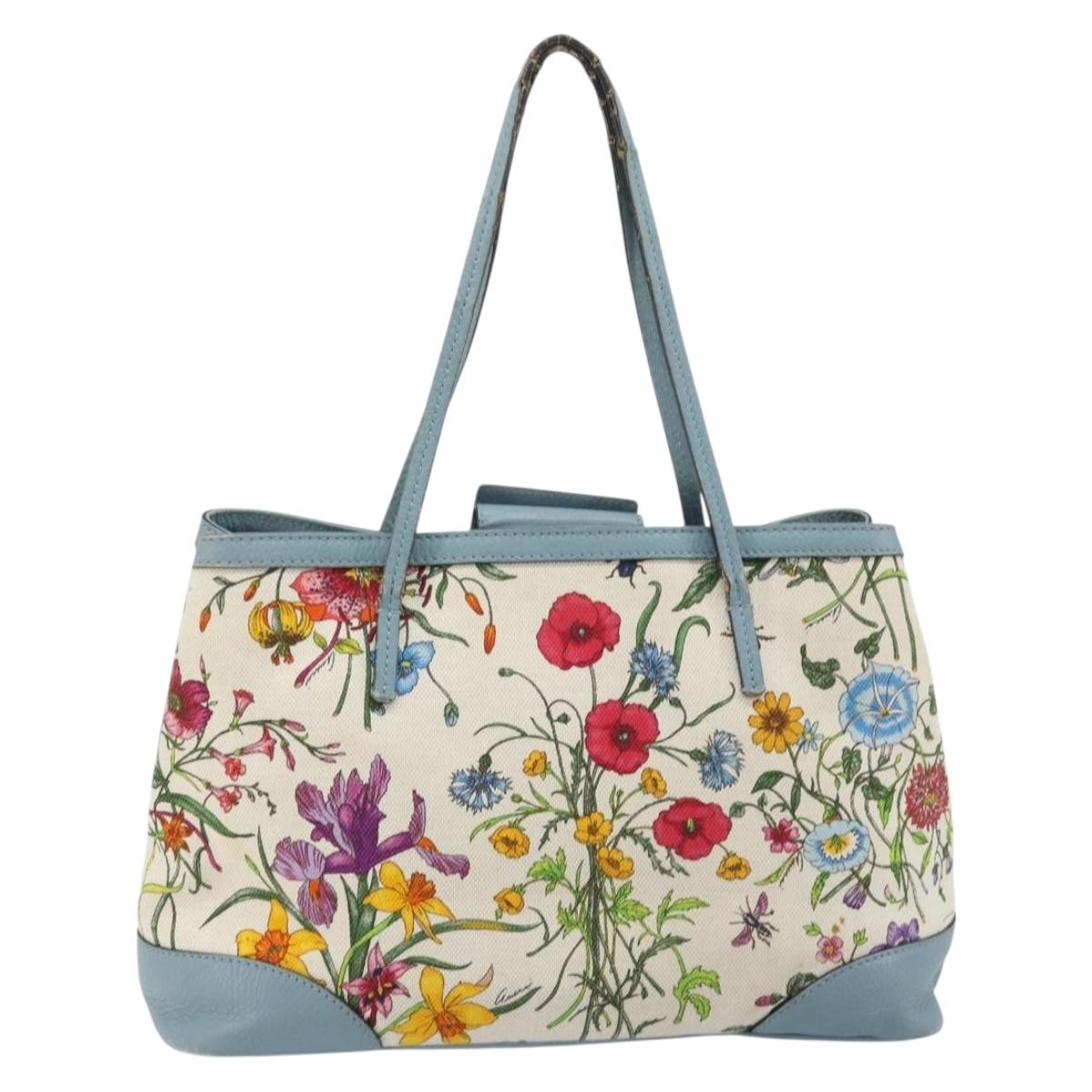 GUCCI Bamboo Flora Tote Bag Canvas Multicolor Gold 358470 Auth hk3538