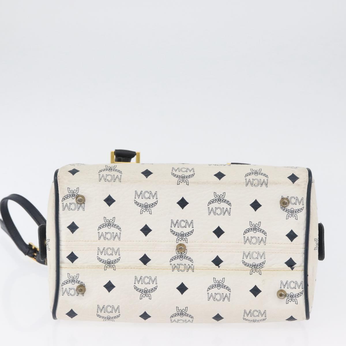 MCM Vicetos Logogram Boston Bag PVC Leather 2way White Gold Auth hk3541