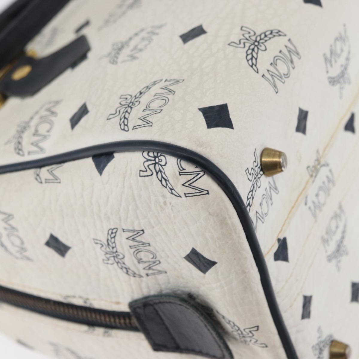 MCM Vicetos Logogram Boston Bag PVC Leather 2way White Gold Auth hk3541