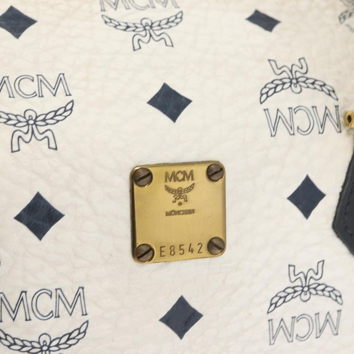 MCM Vicetos Logogram Boston Bag PVC Leather 2way White Gold Auth hk3541