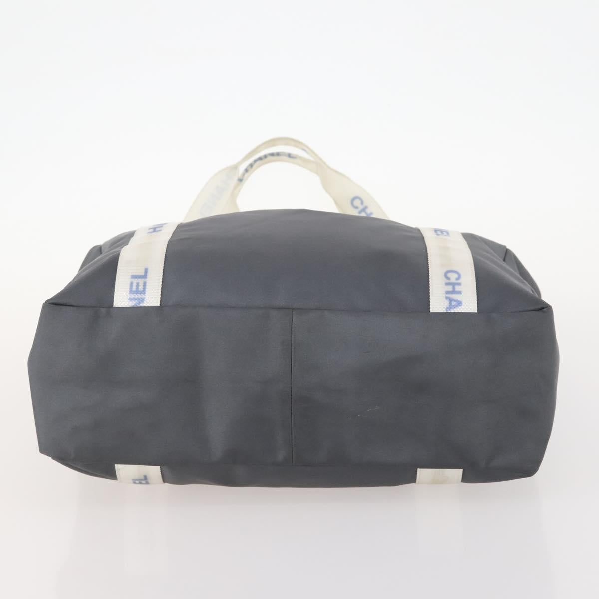 CHANEL Tote Bag Nylon Gray Silver CC Auth hk3544