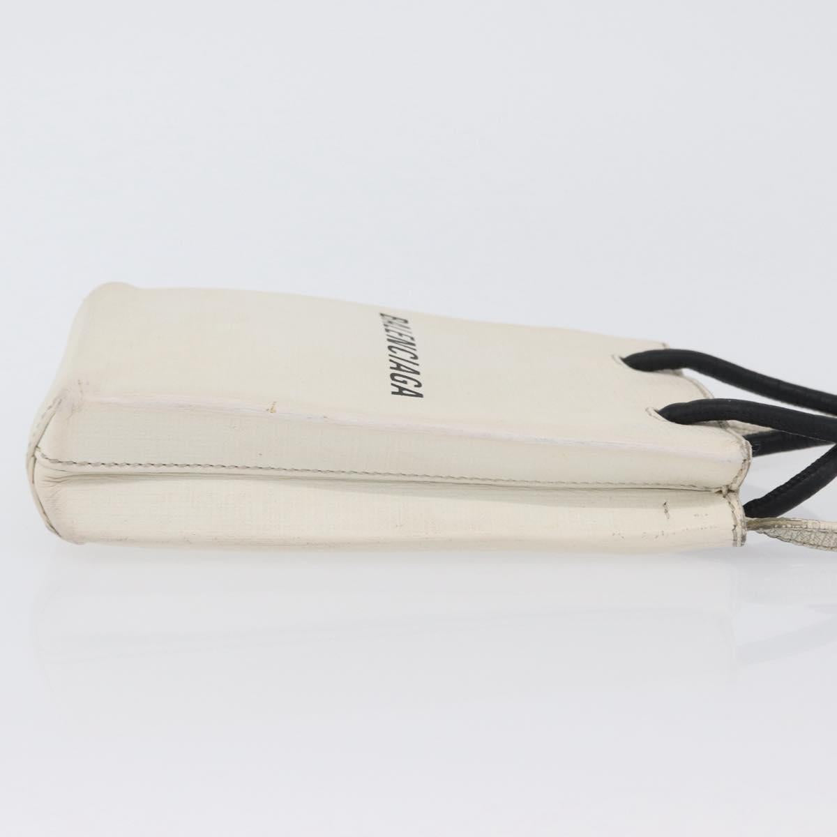 BALENCIAGA Shopping Phone Holder Shoulder Bag Leather White 593826 Auth hk3545