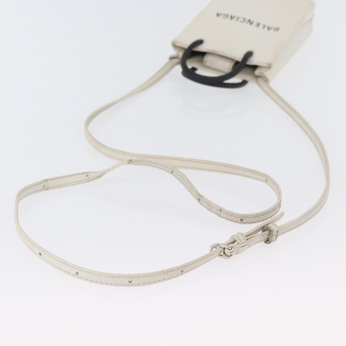 BALENCIAGA Shopping Phone Holder Shoulder Bag Leather White 593826 Auth hk3545
