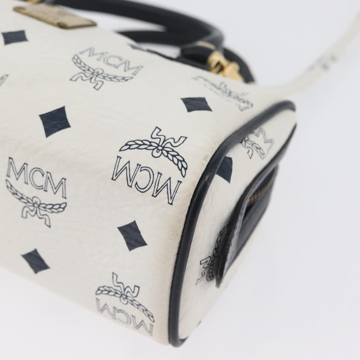 MCM Vicetos Logogram Hand Bag PVC Leather 2way White Gold Auth hk3553
