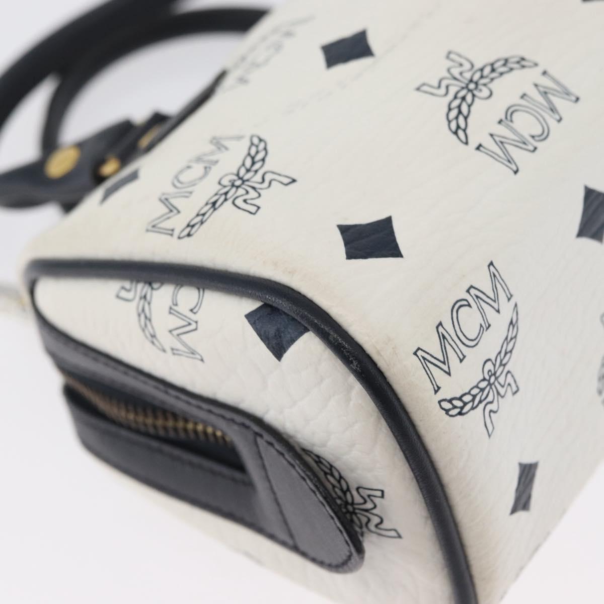 MCM Vicetos Logogram Hand Bag PVC Leather 2way White Gold Auth hk3553