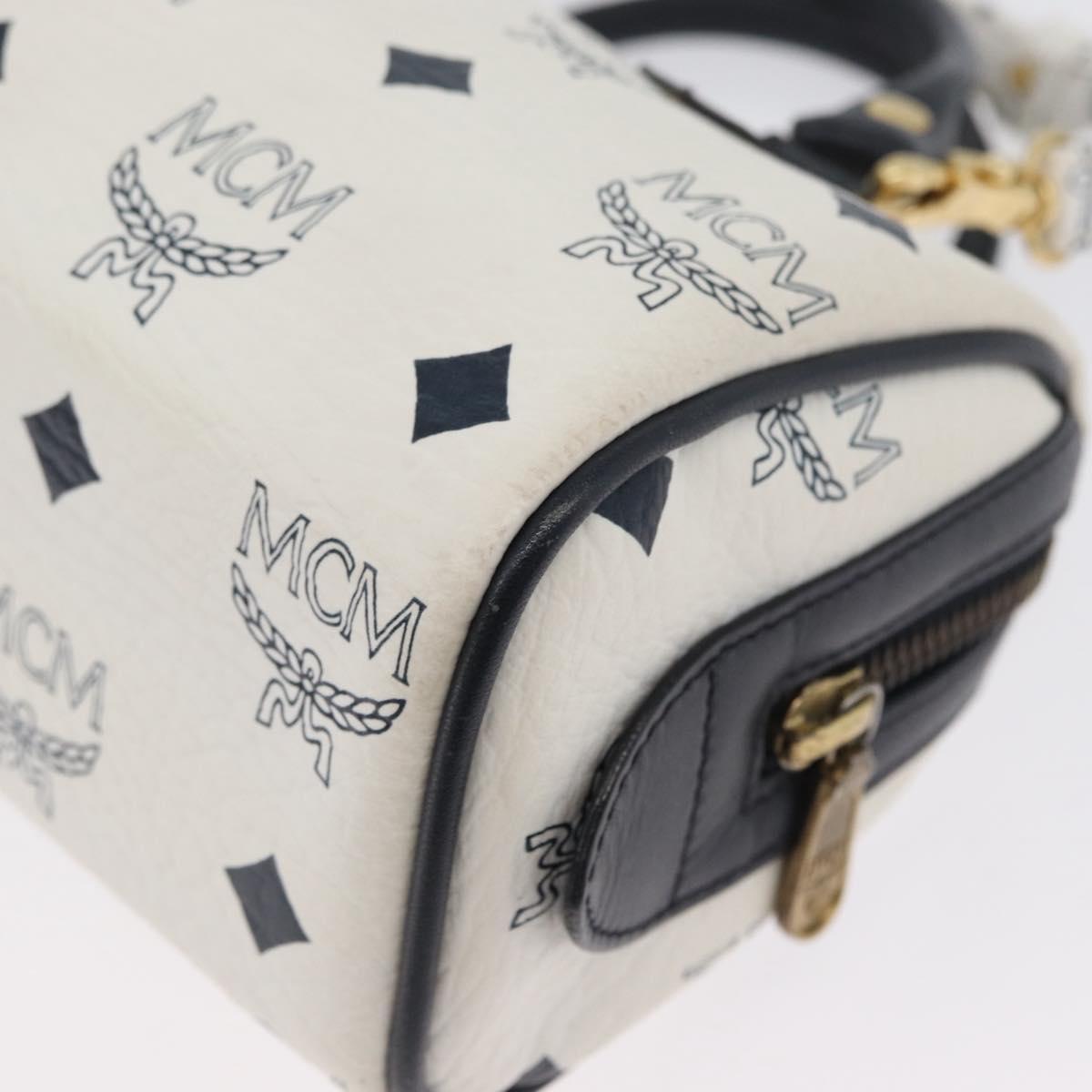 MCM Vicetos Logogram Hand Bag PVC Leather 2way White Gold Auth hk3553