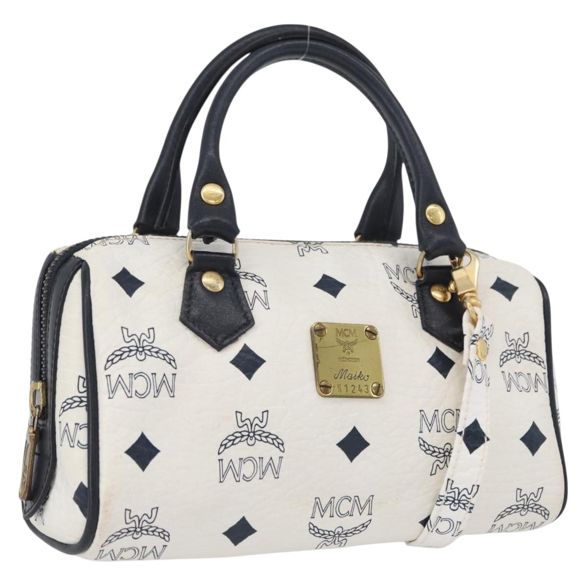 MCM Vicetos Logogram Hand Bag PVC Leather 2way White Gold Auth hk3553