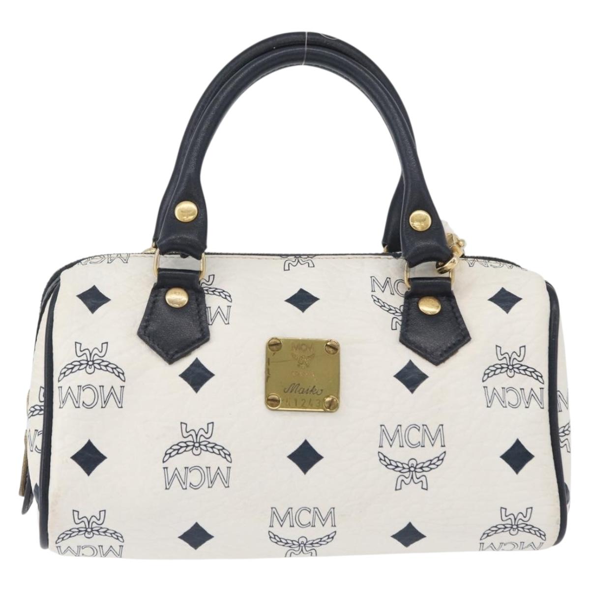 MCM Vicetos Logogram Hand Bag PVC Leather 2way White Gold Auth hk3553
